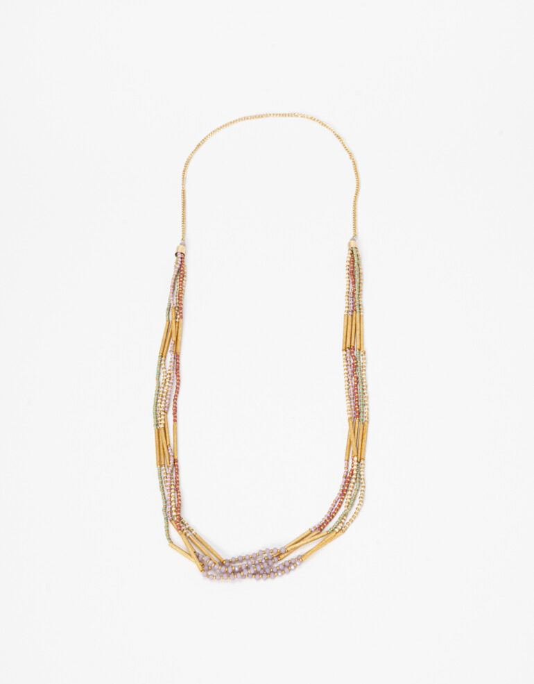 Collares Largos Canutillos Collar Largo Con Beads Color. - Dorado