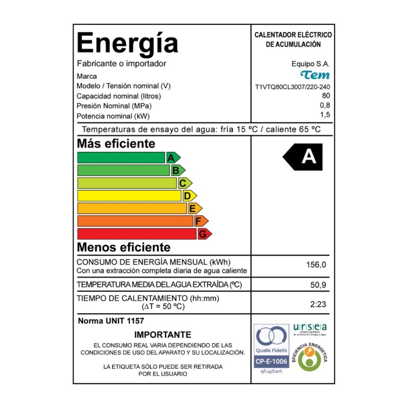 Termotanque TEM 80 Lts Acero Termotanque TEM 80 Lts Acero