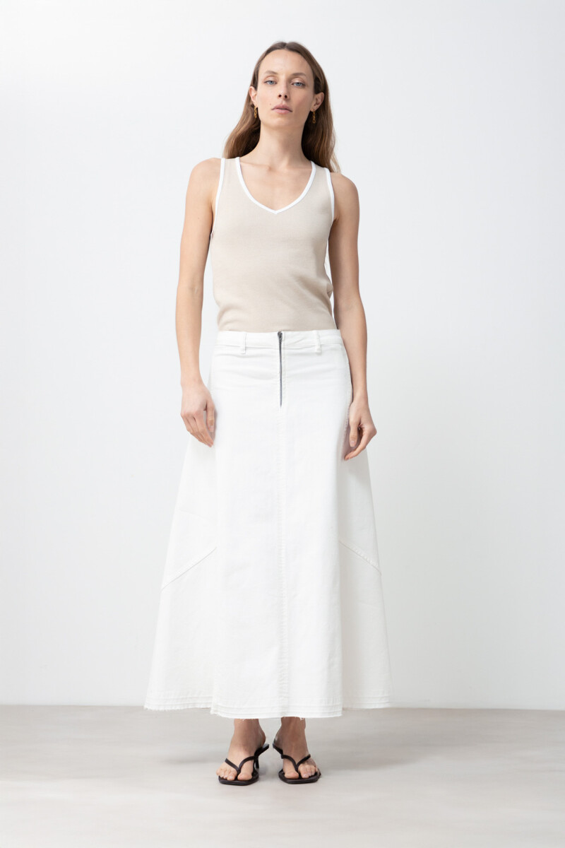 Maxi falda de jean con cortes blanco