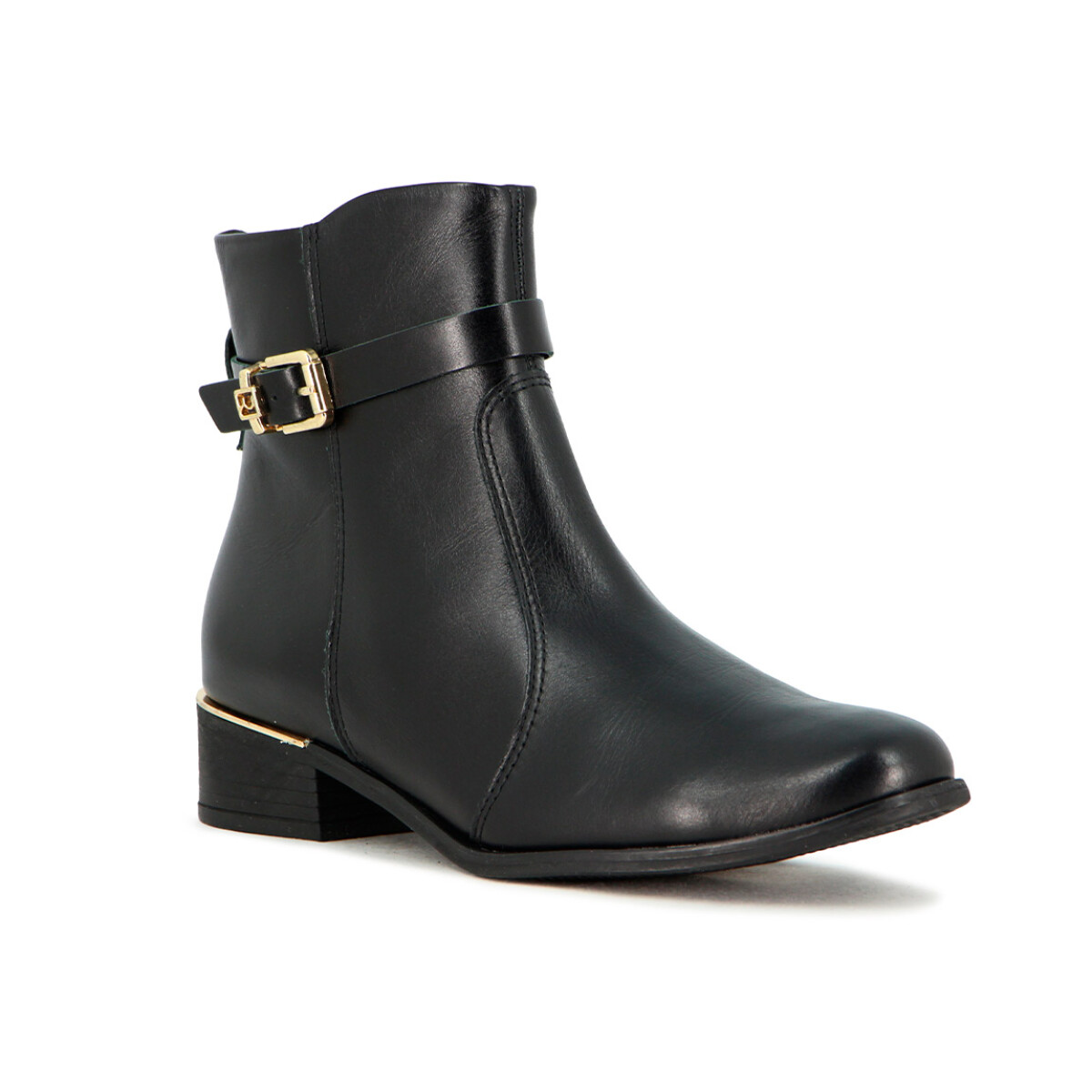 Bota De Mujer Ramarim Caña Baja Con Hebilla Taco Bajo - Negro-negro 