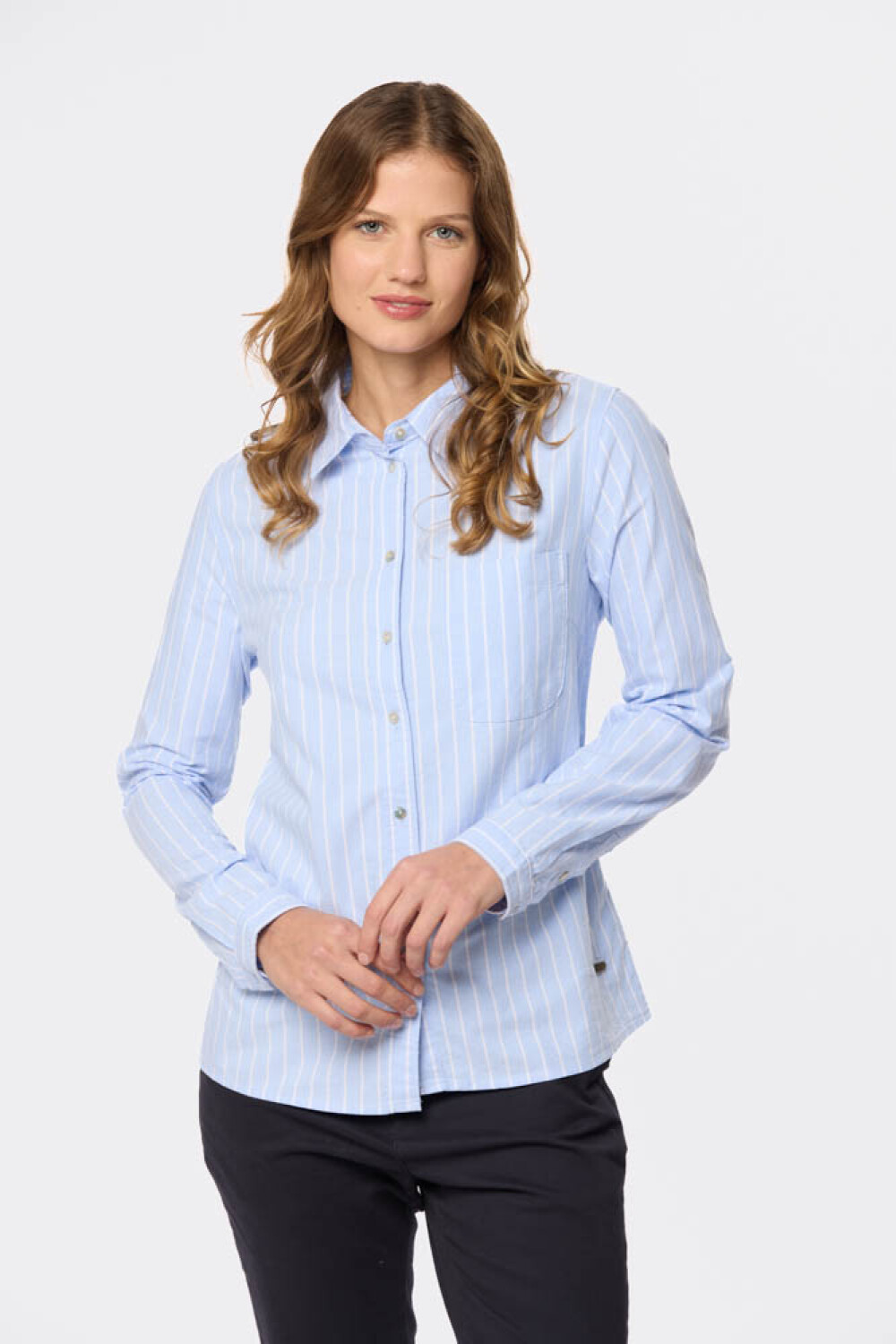 CAMISA OXFORD A RAYAS Celeste