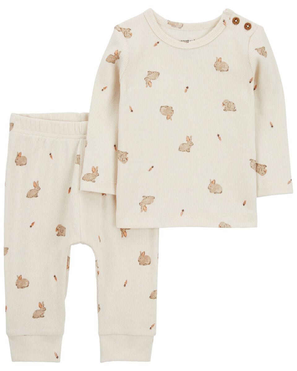 Set dos piezas de algodón, pantalón y remera diseño conejos 