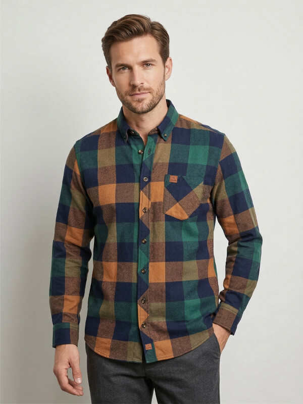 CAMISA DE VIYELA ESCOCESA VERDE/AZUL/NARANJA CAMISA DE VIYELA ESCOCESA VERDE/AZUL/NARANJA