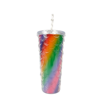 Vaso acrilico sirena con sorbito y tapa Transparente