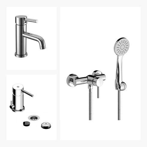 Juego De Griferia, Incluye Ducha Exterior, Bidet Y Lavatorio Bajo. Fv Linea Lilo 000