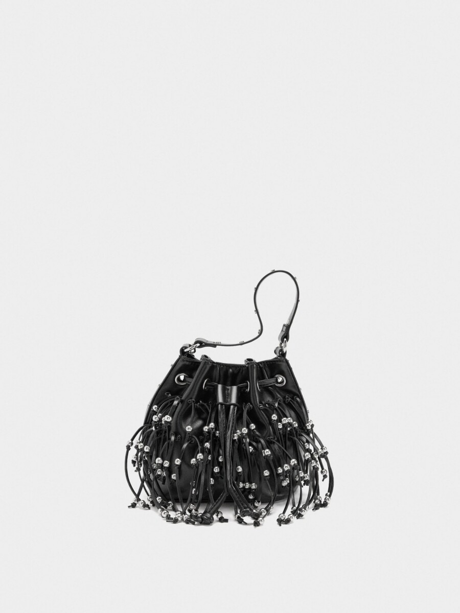 Bolso De Fiesta Con Flecos Y Cuentas negro