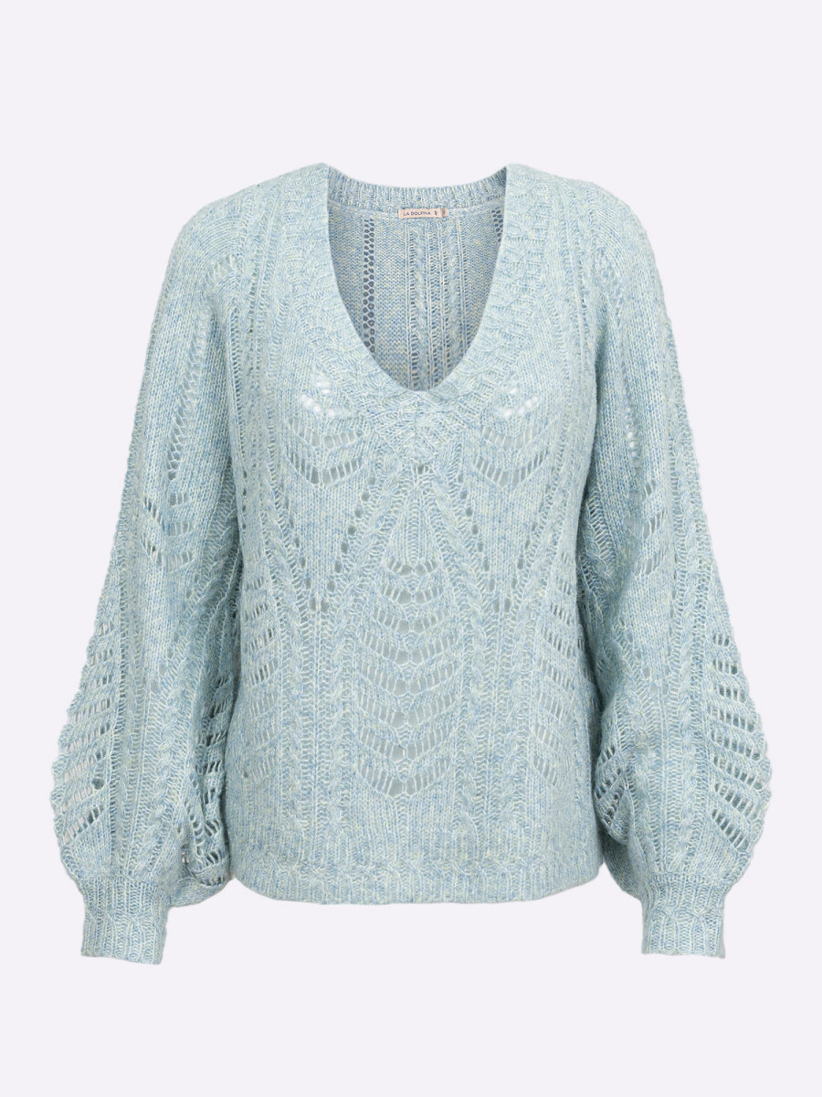 Sweater calado - azul piedra 