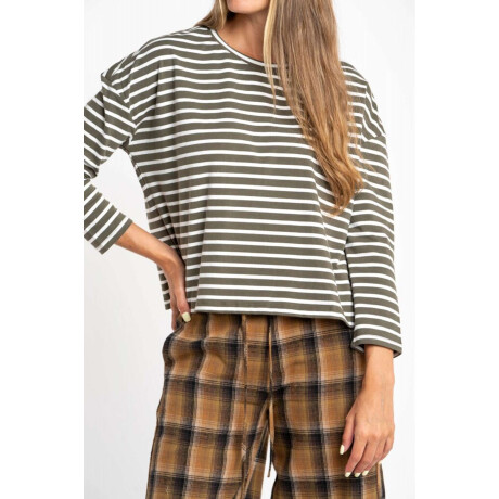 Remera Algodon Elastano Rayada Oliva