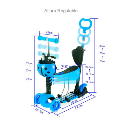 Monopatin Tripatín Buggy Infantil C/ Asiento Y Guía Azul