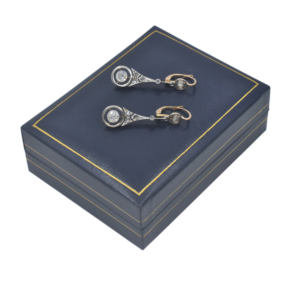 Caravanas antiguas en oro 18k con brillantes y diamantes Caravanas antiguas en oro 18k con brillantes y diamantes