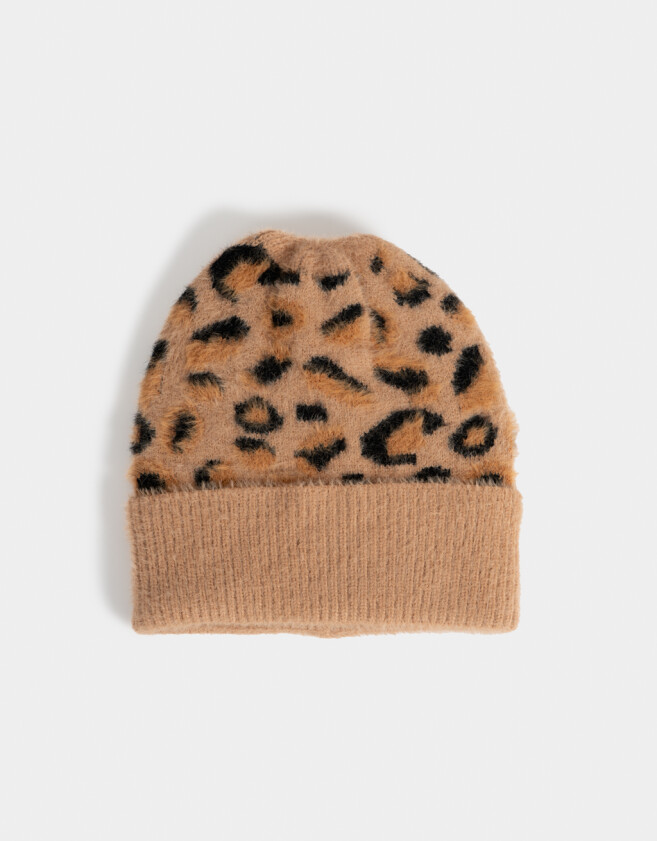 Gorro Color Block Gorro Tejido Animal Print - Marron Beige
