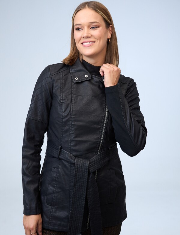 Chaqueta Eco Cuero Cinto NEGRO