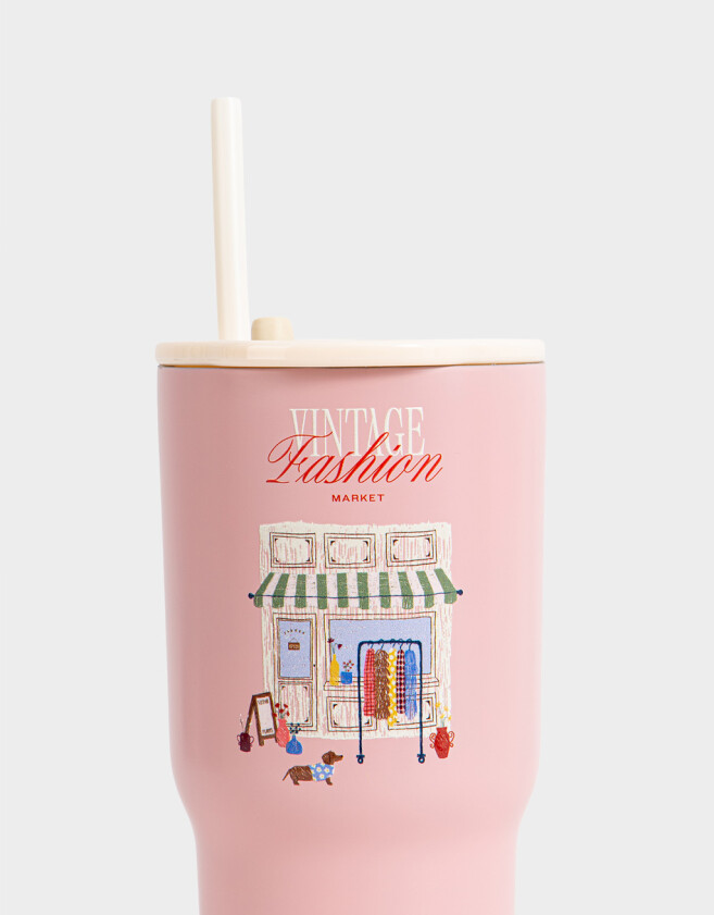 Artículos cocina Vaso De 600 Ml Estampado Con Sorbete - Rosa Claro