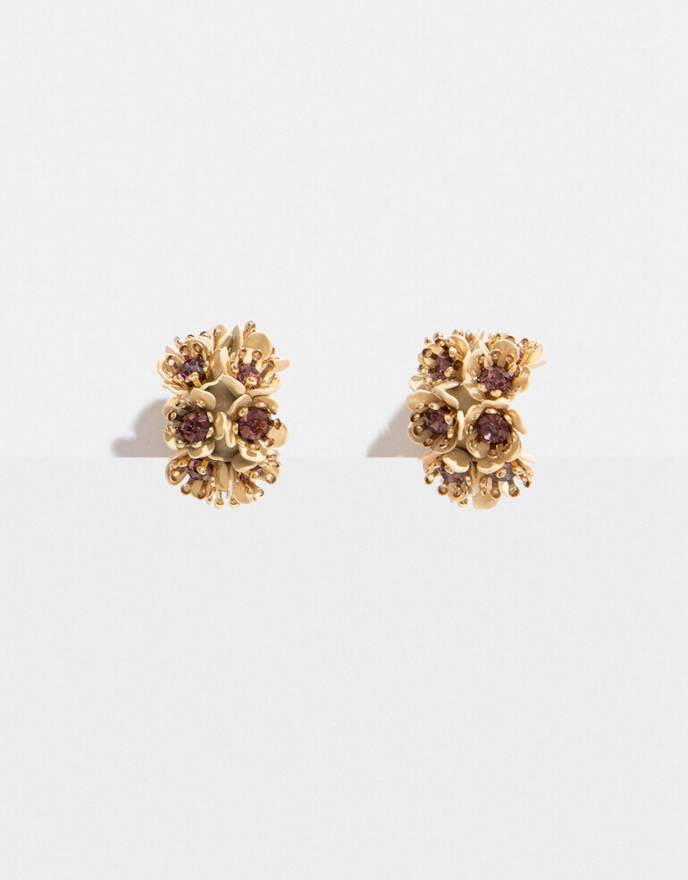 Aros Clips Strass Aros De Flores - Dorado