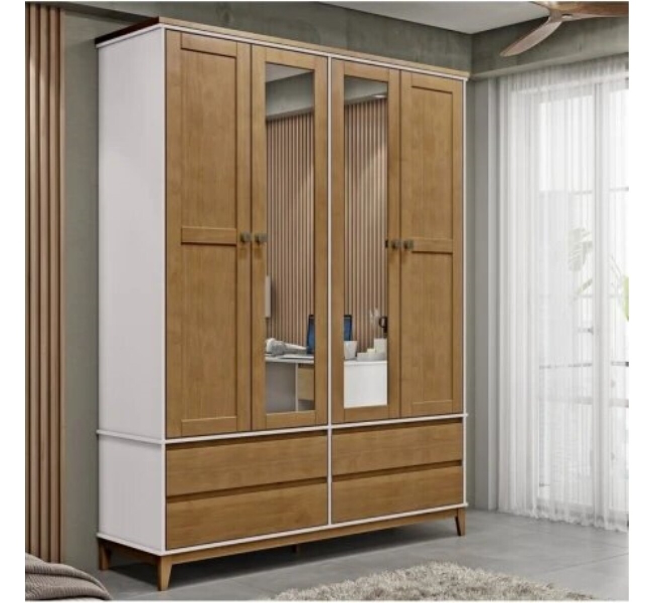 Ropero Prata 4 Puertas 4 Cajones Con Espejos Blanco2813w Mdf 