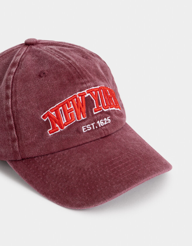 Caps Denim Gorra Efecto Lavado Bordada - Rojo Medio