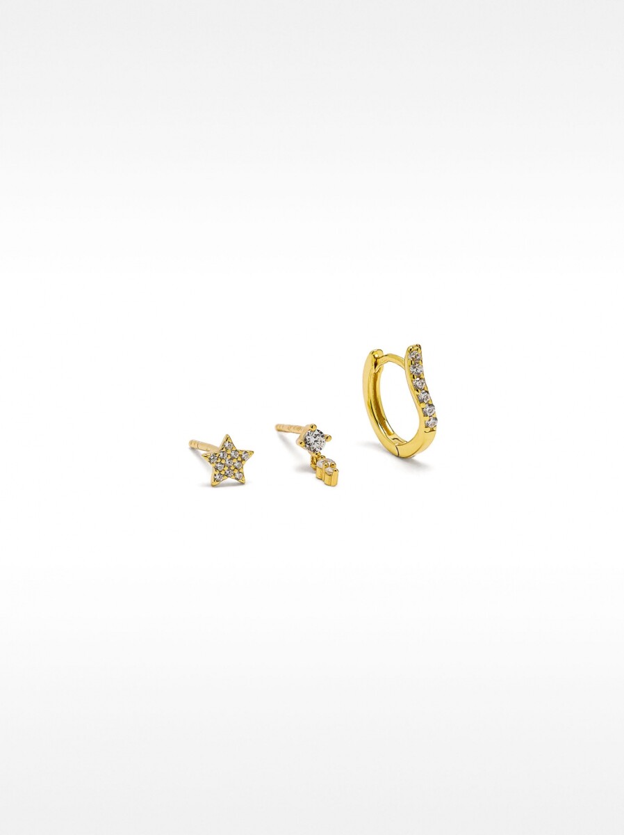 Set De Pendientes Con Circonitas - Plata De Ley 925 - dorado 