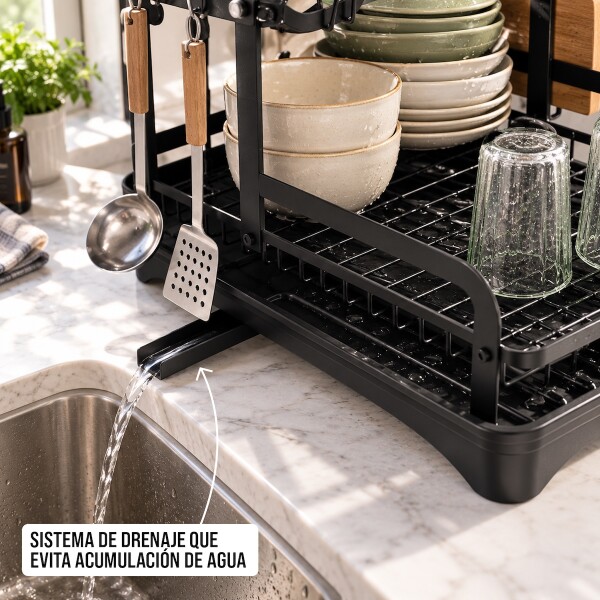 Escurridor Seca Platos Vajilla 2 Niveles Con Bandeja Drenaje Agua Cocina Imback Color Negro Escurridor Seca Platos Vajilla 2 Niveles Con Bandeja Drenaje Agua Cocina Imback Color Negro