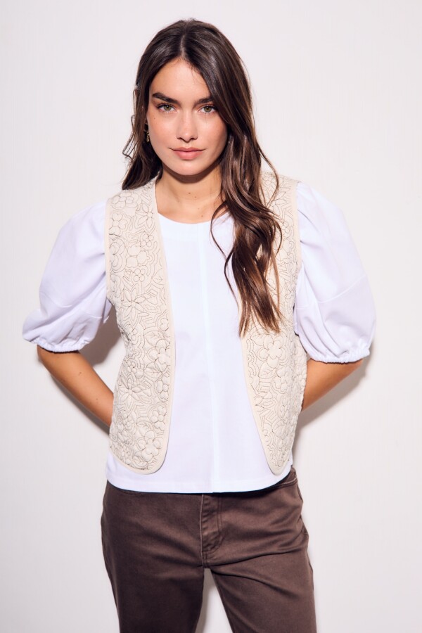 Chaleco Bordados Reversible Gamuza Nácar