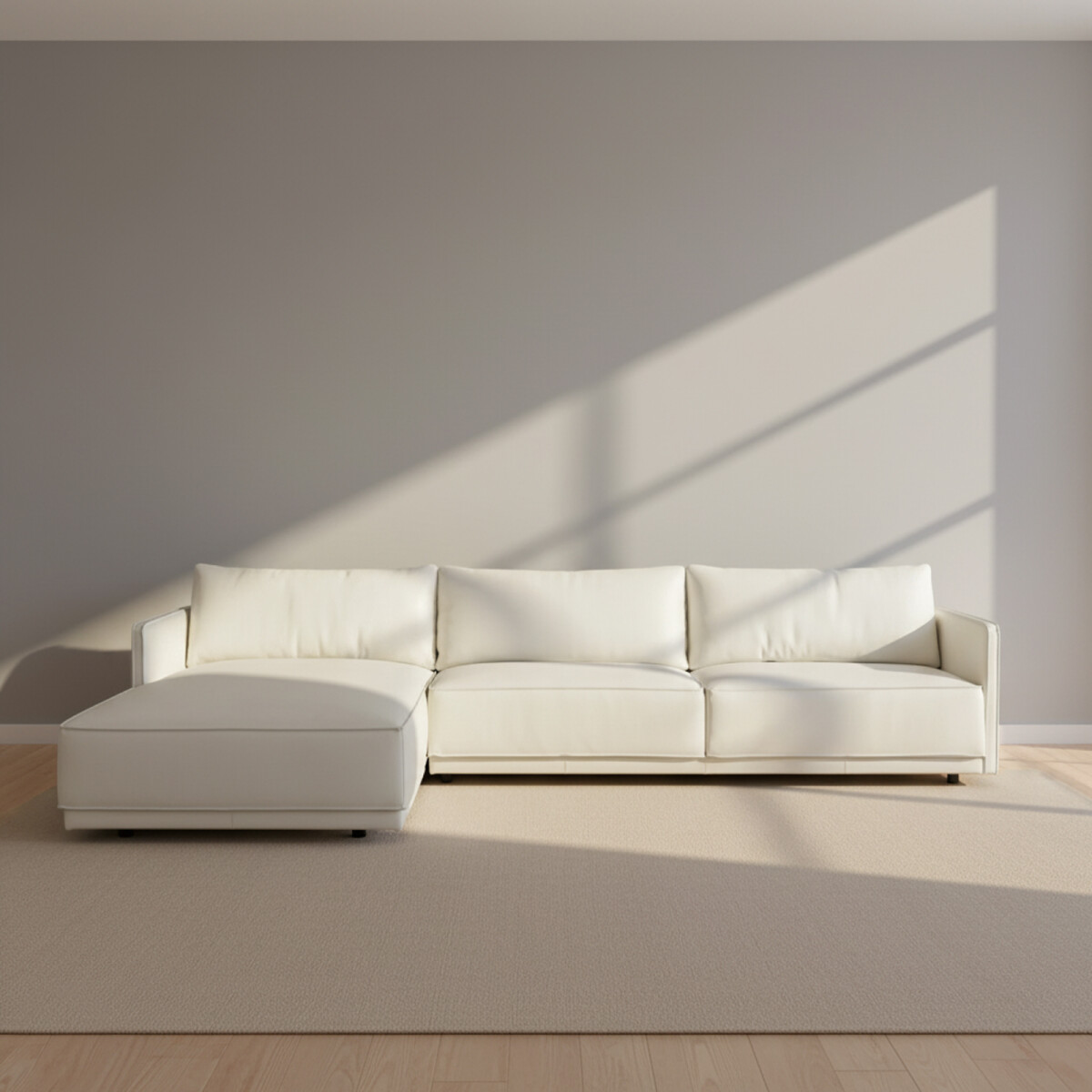 SILLÓN C/CHAISE - 3 CUERPOS CUERO-100-NATURAL BLANCO ROMEO TP2 GRANO IZQUIERDO 