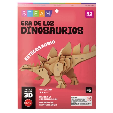 PUZZLE DE MADERA 3D ROYAL DINOSAURIO ESTEGOSAURIO 001