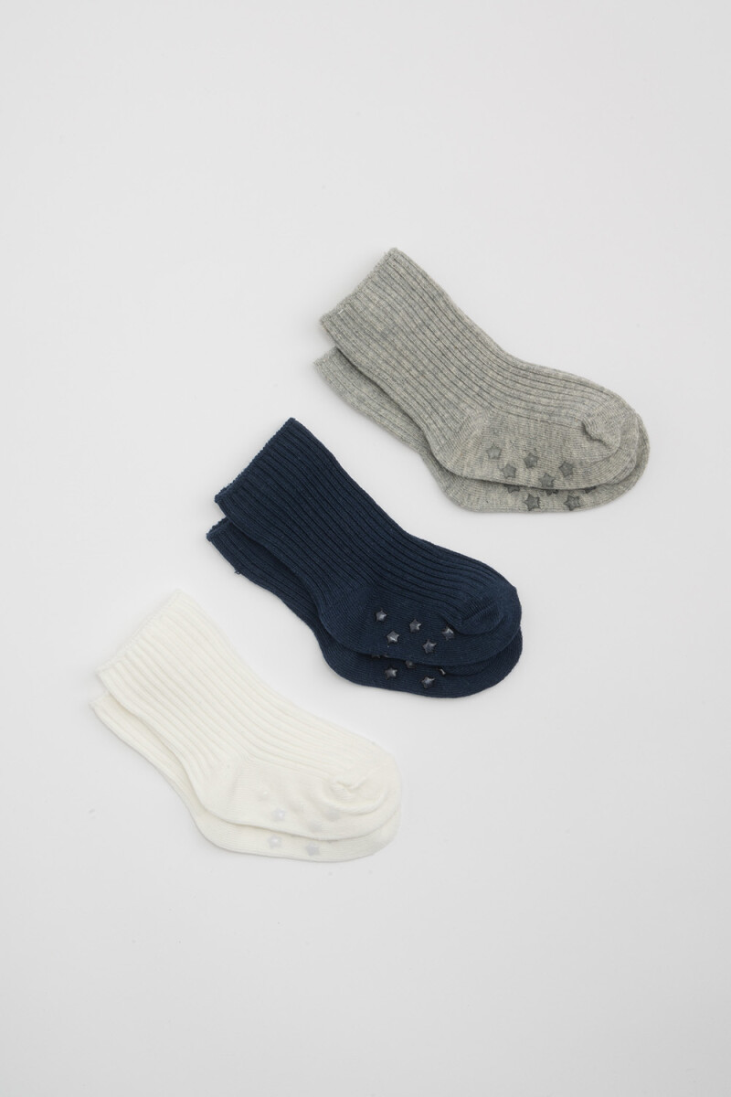Pack x3 medias estampa Gris, Azul Y Blanco