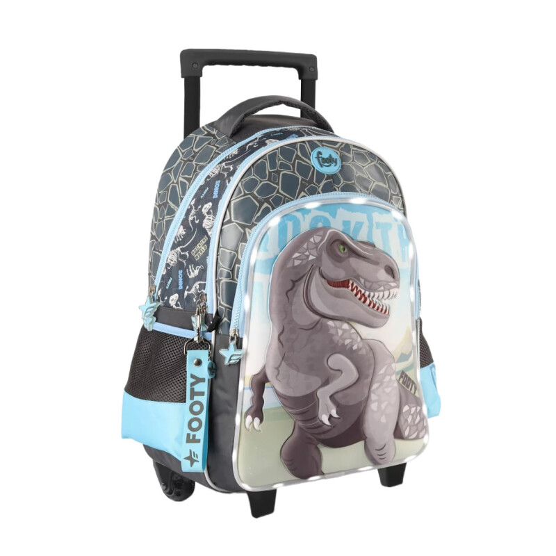 Mochila Footy CARRO DINOSAURIO con Luz Led Gris - Celeste