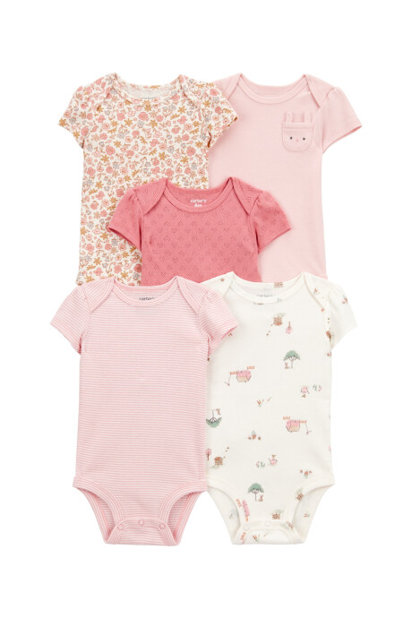 Pack cinco bodies de algodón, manga corta, rosadas Sin color
