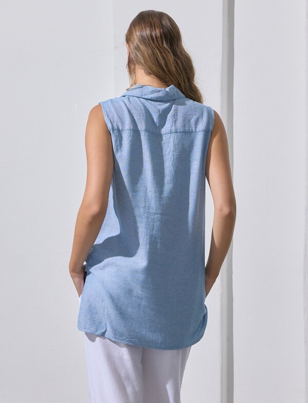 Camisa Lino CELESTE OSCURO