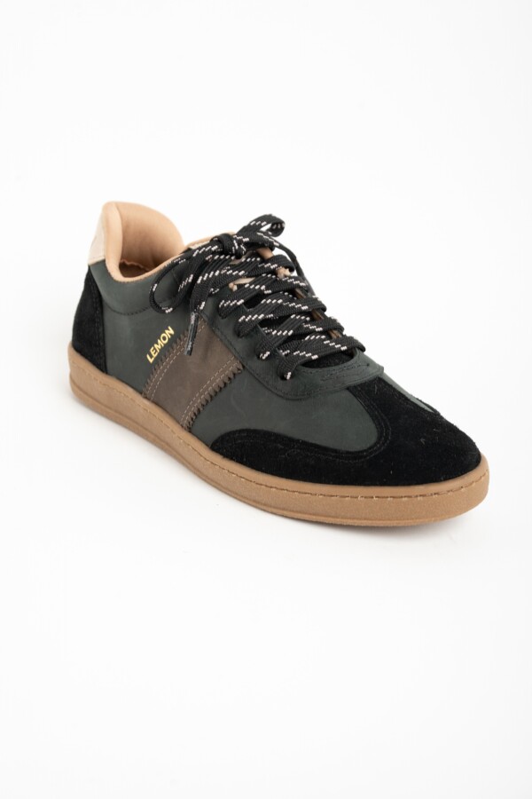 Zapatilla Cuero Combinada Negro