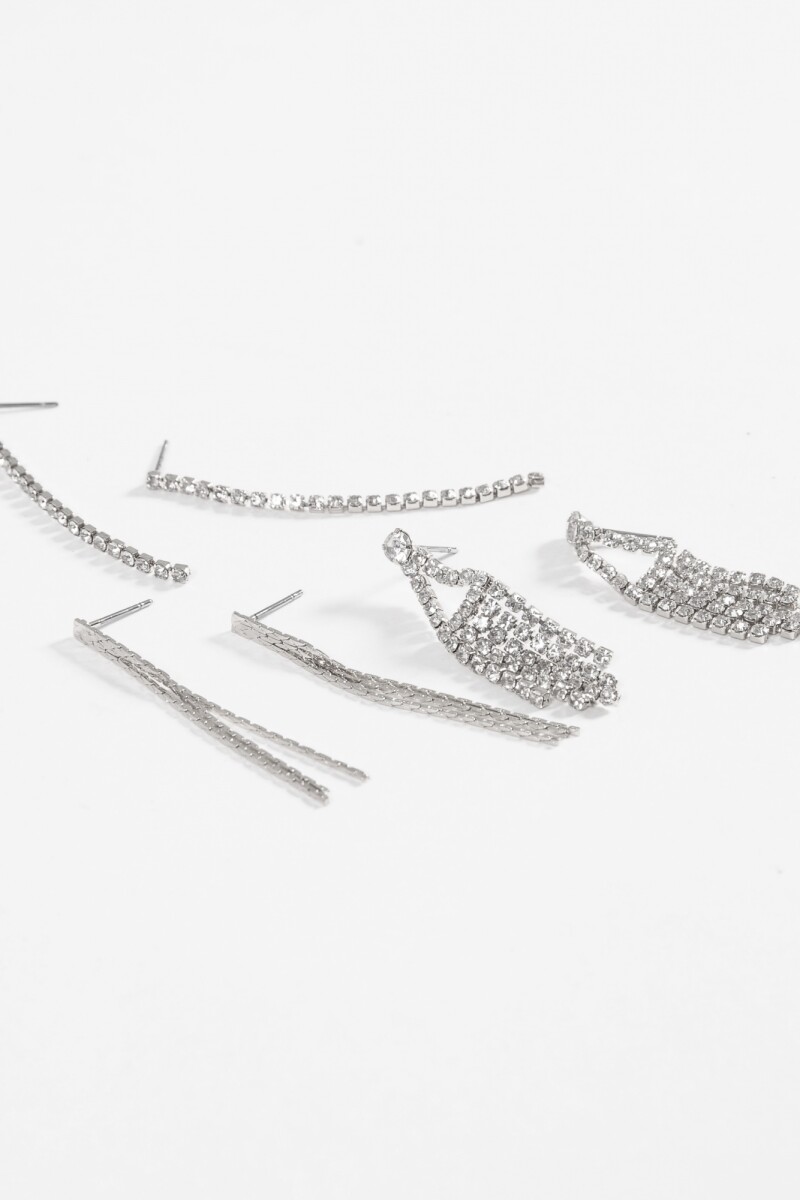 Set de caravanas strass plateado