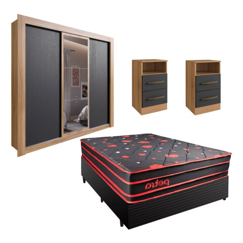 Combo Dormitorio Sommier 2p + Ropero 3p + 2 Mesas De Luz Ltc Combo Dormitorio Sommier 2p + Ropero 3p + 2 Mesas De Luz Ltc