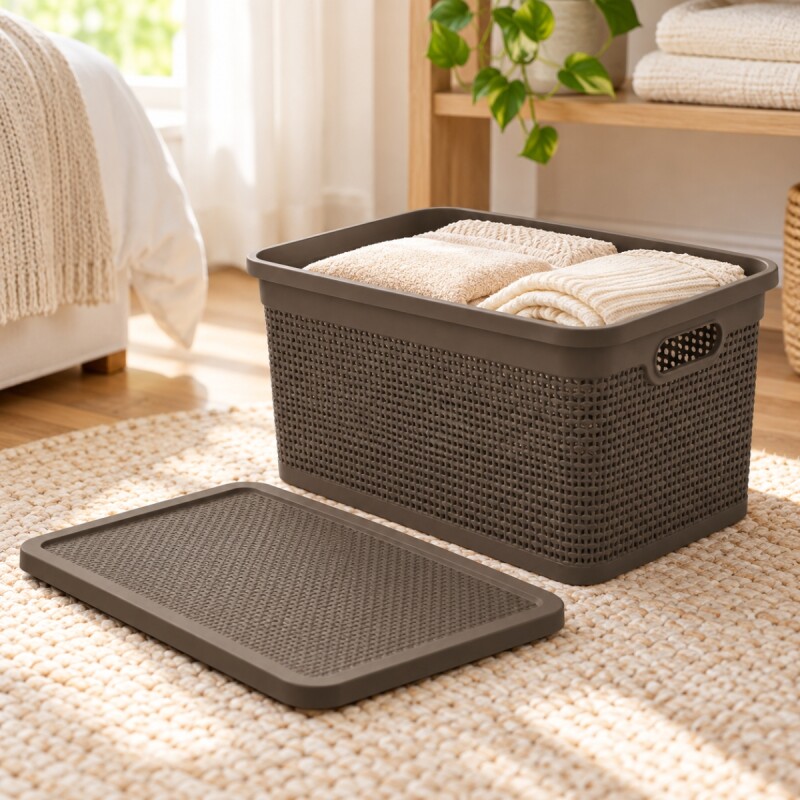 Set x2 Caja simil ratán 25 lts CHOCOLATE