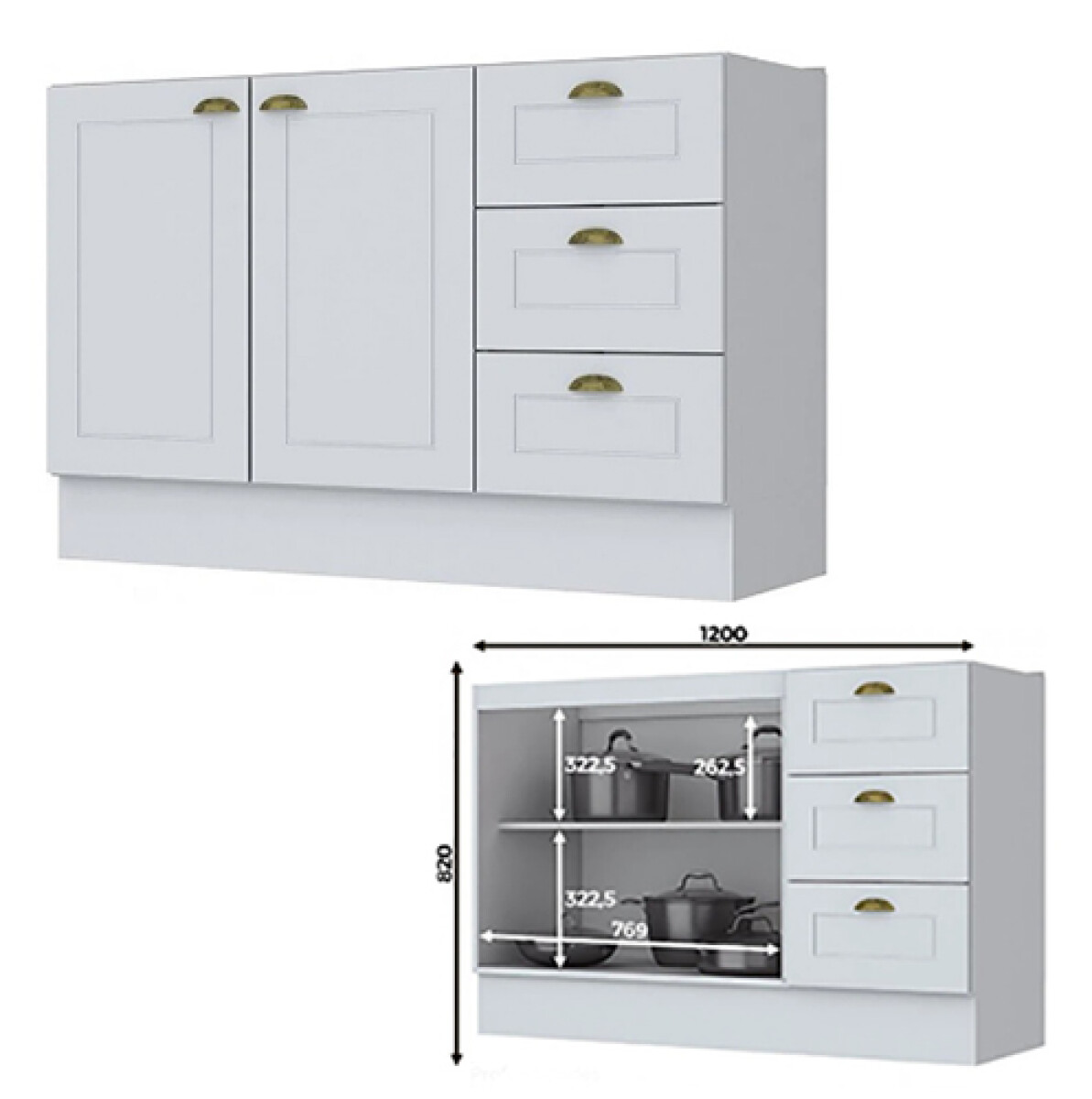BAJO MESADA DVN C 353- 2 Ptas 3 Caj. Sin Tapa Blanco -244356 - Sin color 