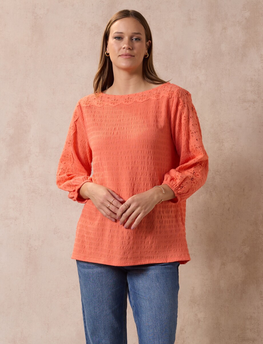 Blusa Broderie - Coral 