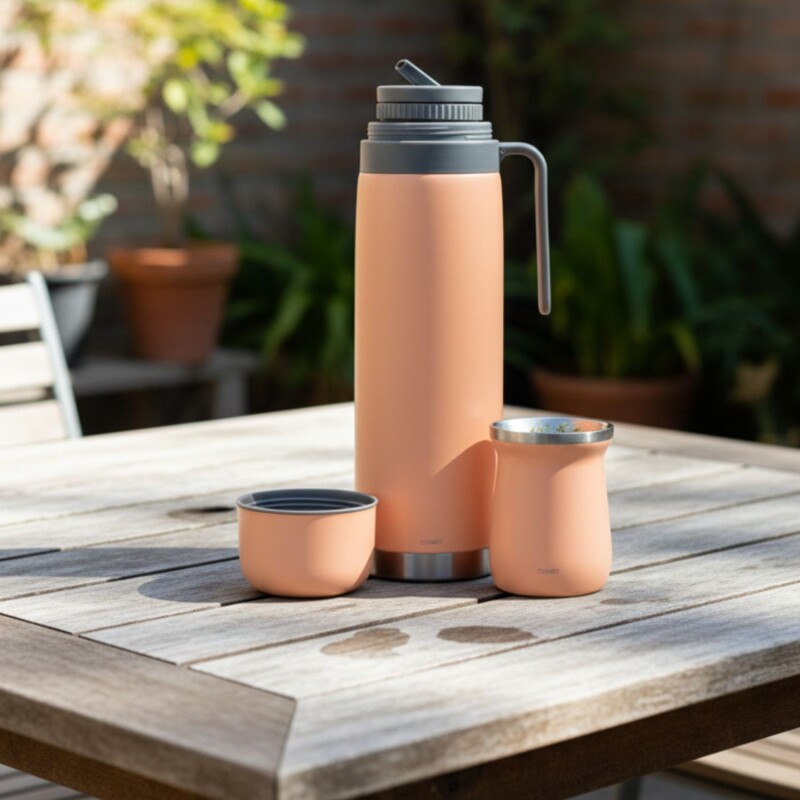 Set termo Comet Bologna 1 lt + Mate de 160 ml Naranja