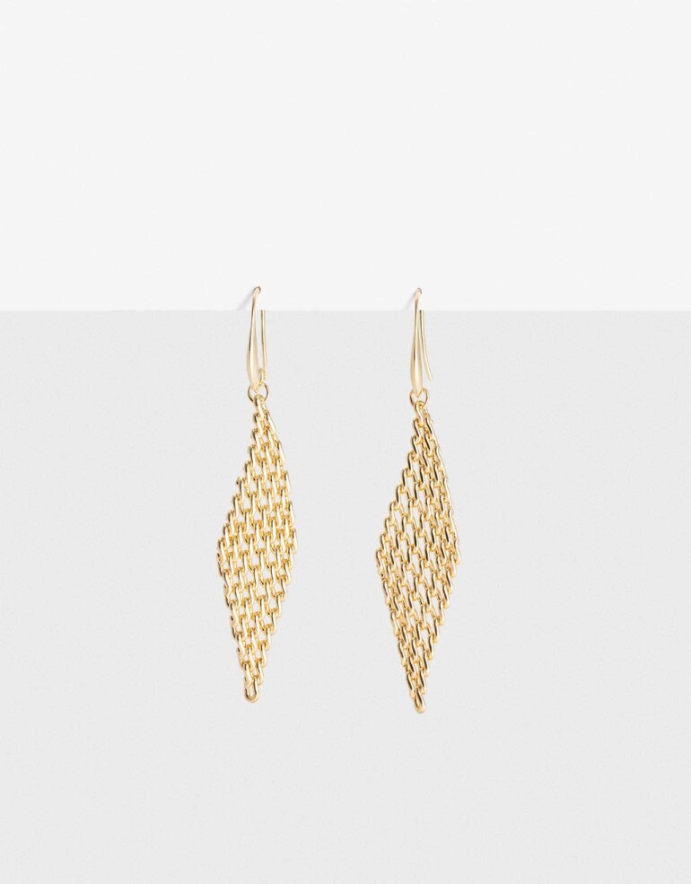 Aros Colgantes Largos Aros Colgantes Rombo Cadena - Dorado