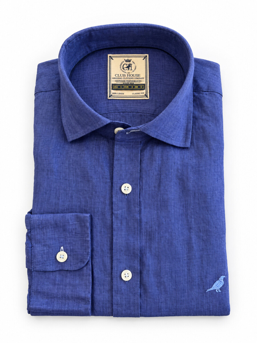 Camisa lino Short Collar - Dark Blue 