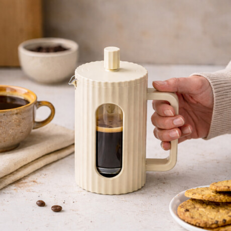 Cafetera prensa manual con embolo facetada - 350ml Blanco