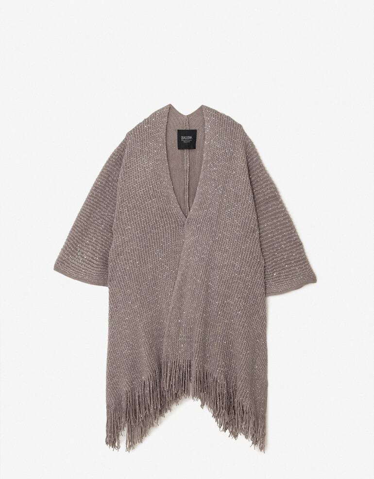 Ponchos Poncho Tejido Con Lentejuelas - Gris Medio