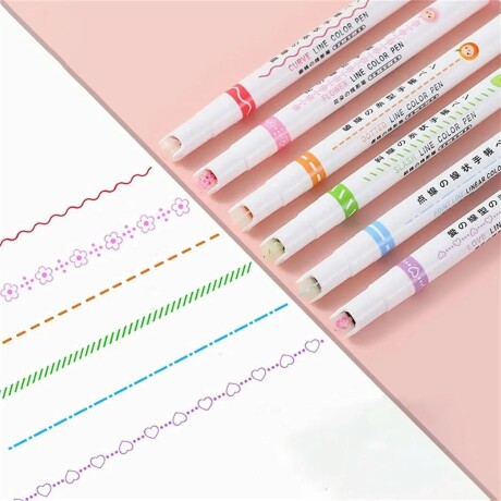 SET DE 6 MARCADORES CON PUNTA Y RODILLO DISEÑOS VARIADOS 7*13.5CM 001