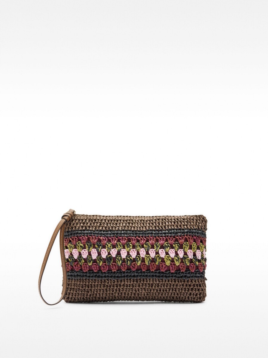 Bolso Sobre Efecto Rafia Con Detalle Trenzado - marron 