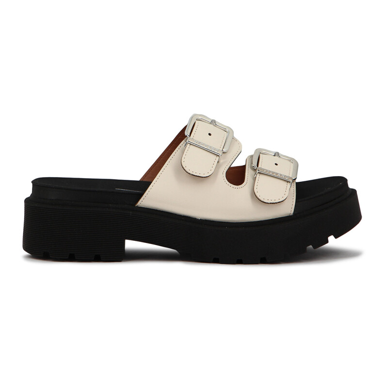 Sandalia Mujer Vizzano Dos Tiras Con Hebillas Blanco-negro