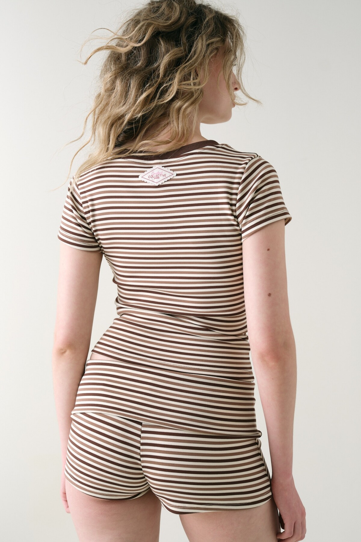 Remera Entallada Algodón Rayado Marron