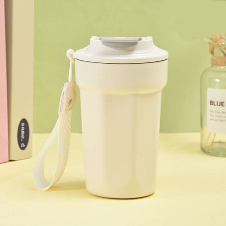 Vaso térmico portátil con tapa anti derrame 450ml Blanco