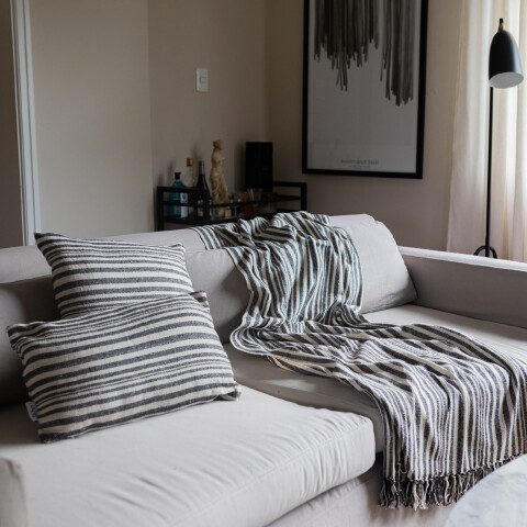 Manta para sillon y cama algodón Rayas Taupe 180 x 130 cm