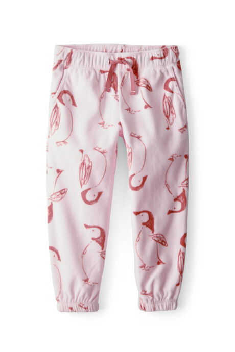 Pantalón de micropolar, rosado, diseño pingüinos Sin color