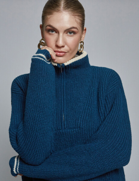 Sweater cuello cierre petroleo