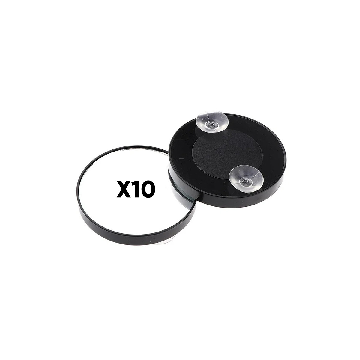 Espejo con aumento x10 y ventosa - 14cm - Negro 