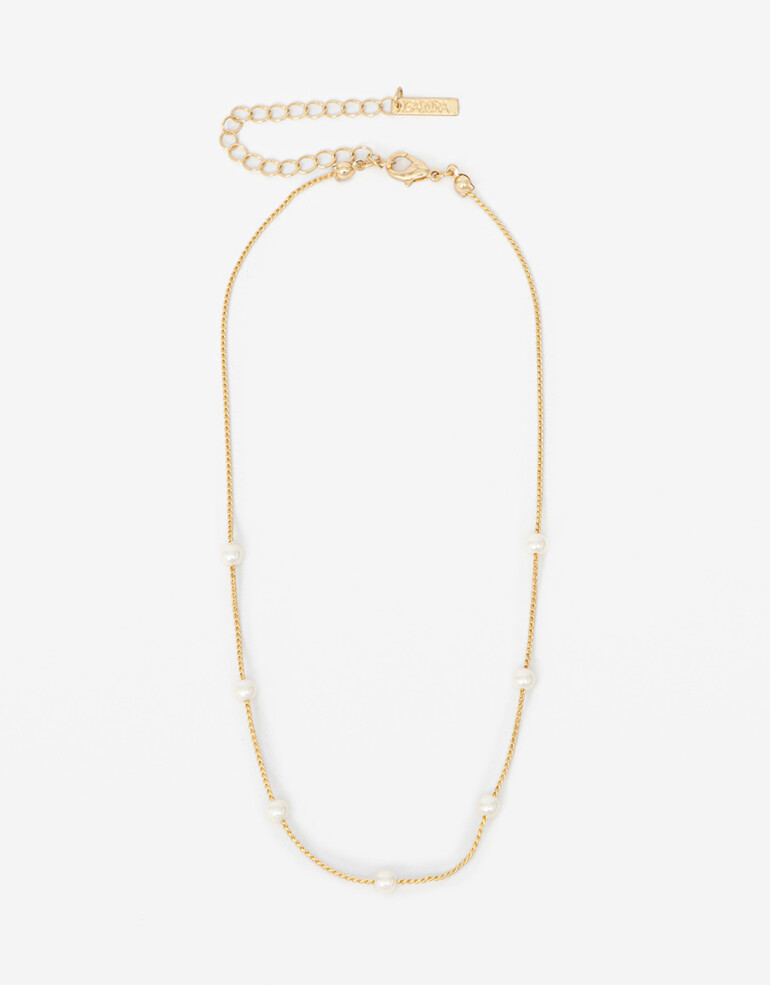 Collares Cortos Perlas Choker Con Perlas - Blanco Crema